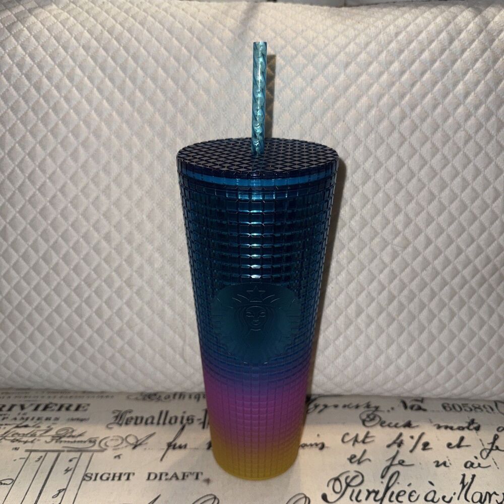 Starbucks Multicolor Gradient Tumbler Blue Purple Yellow with Straw Coffee & Tea